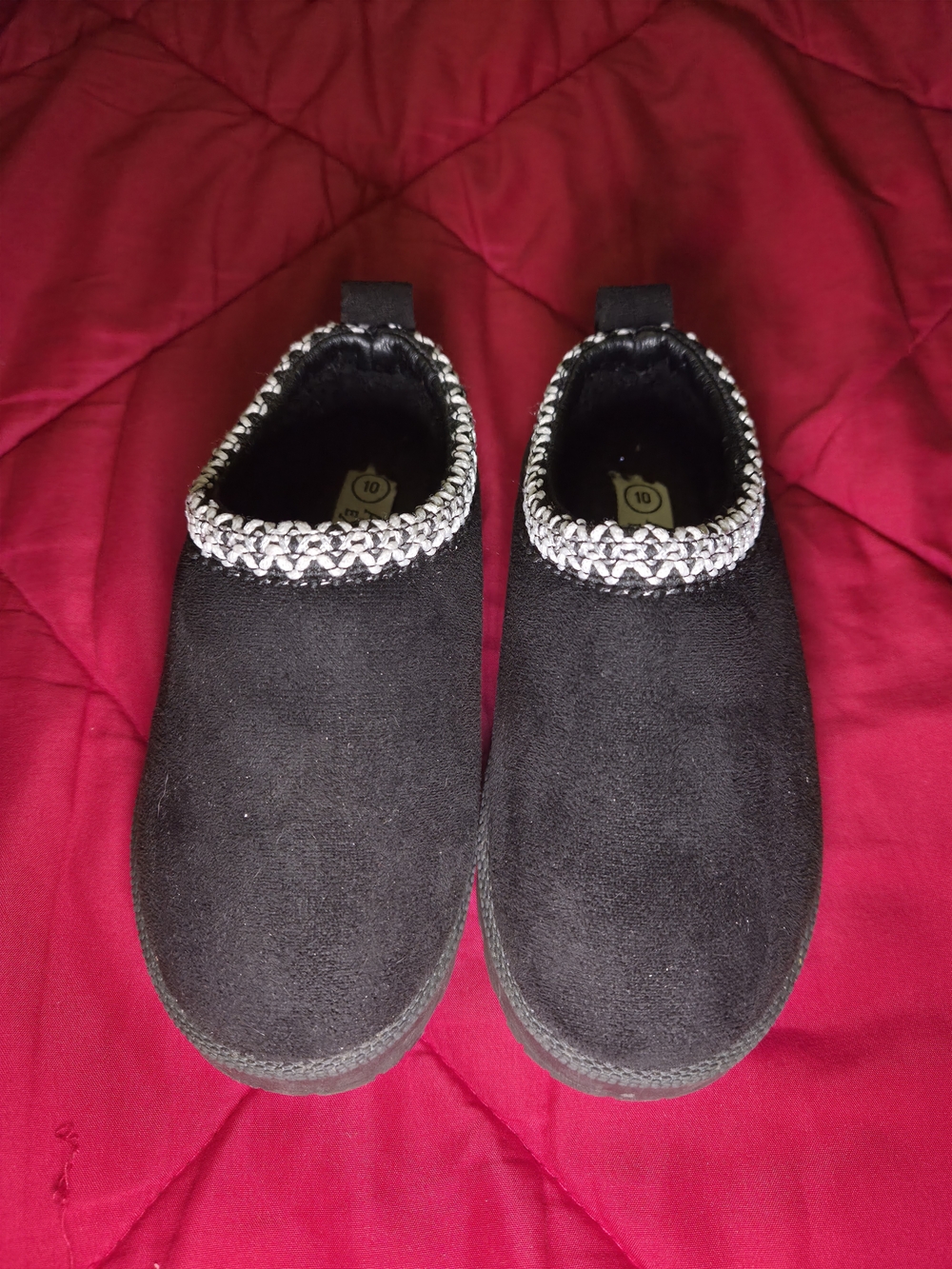 Girls Black Slip-On Slippers with Woven Contrast Collar